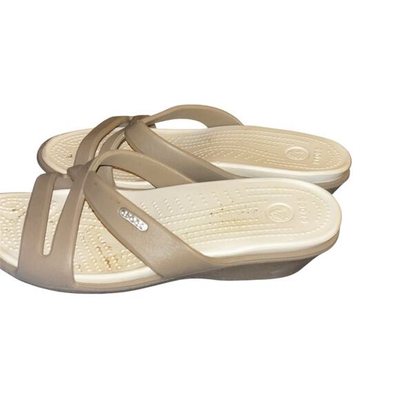 Crocs Women's Patricia Wedge Slide Sandals, Beige/Khaki Size 9 - Picture 1 of 4